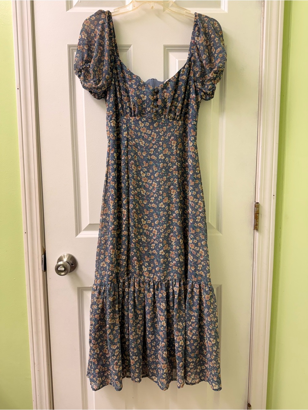 Cottagecore Floral Puff Sleeve Midi Dress Size